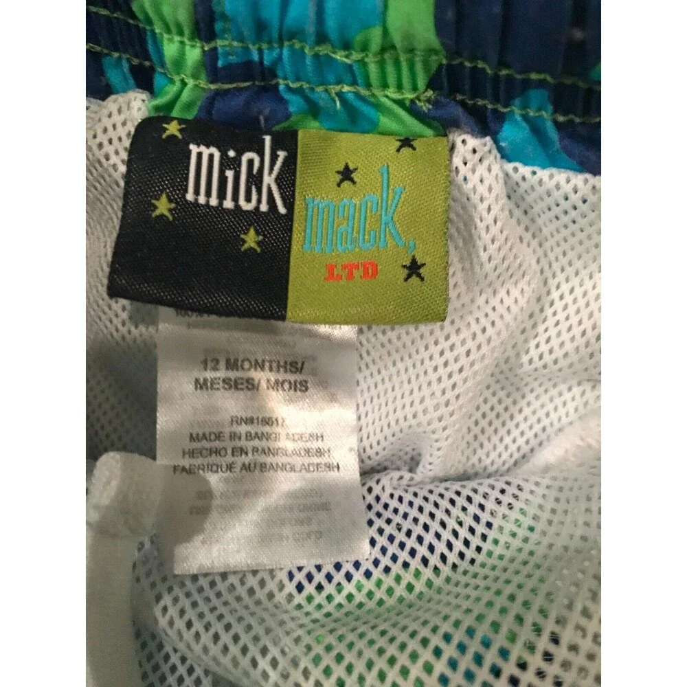 Boy's 12 Month Swim trunks Lot of 2 Baby Shark and Camo w/ lining